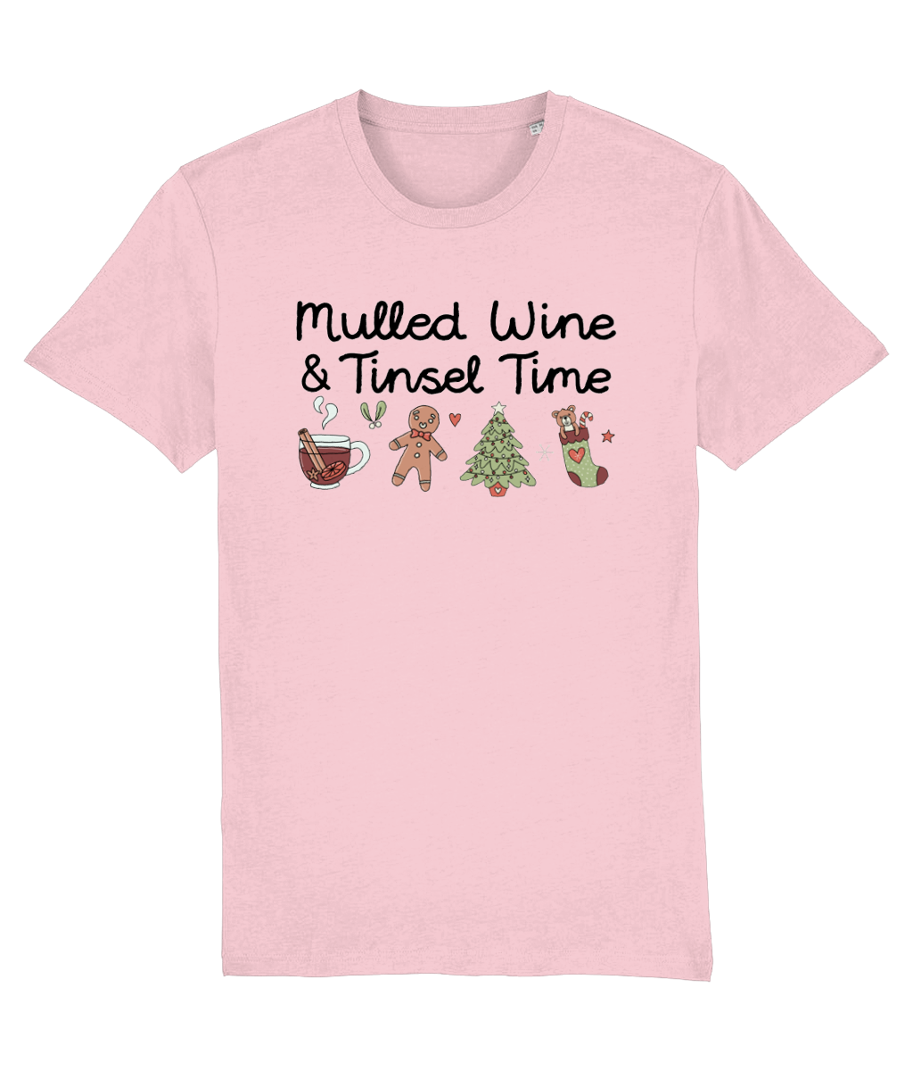Mulled Wine & Tinsel Time - Adult T-Shirt - Light Multi Colour Available