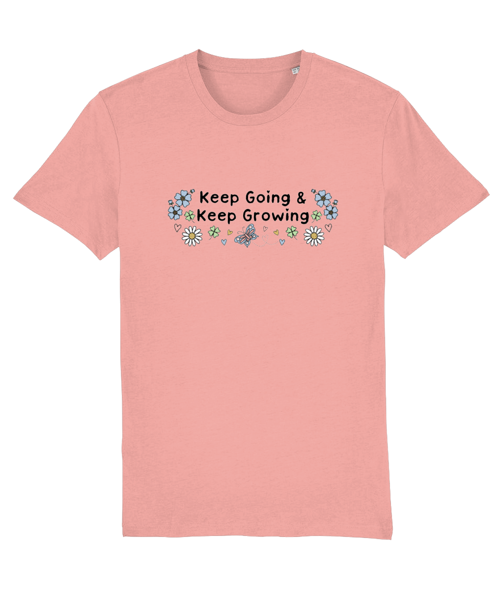 Floral Keep Going & Keep Growing - Adult T-Shirt - Light Multi Colour Available