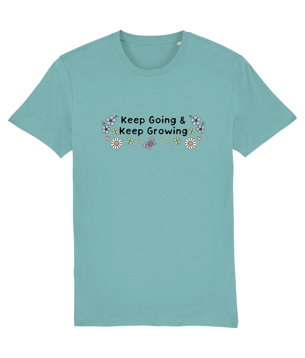 Floral Keep Going & Keep Growing - Adult T-Shirt - Light Multi Colour Available