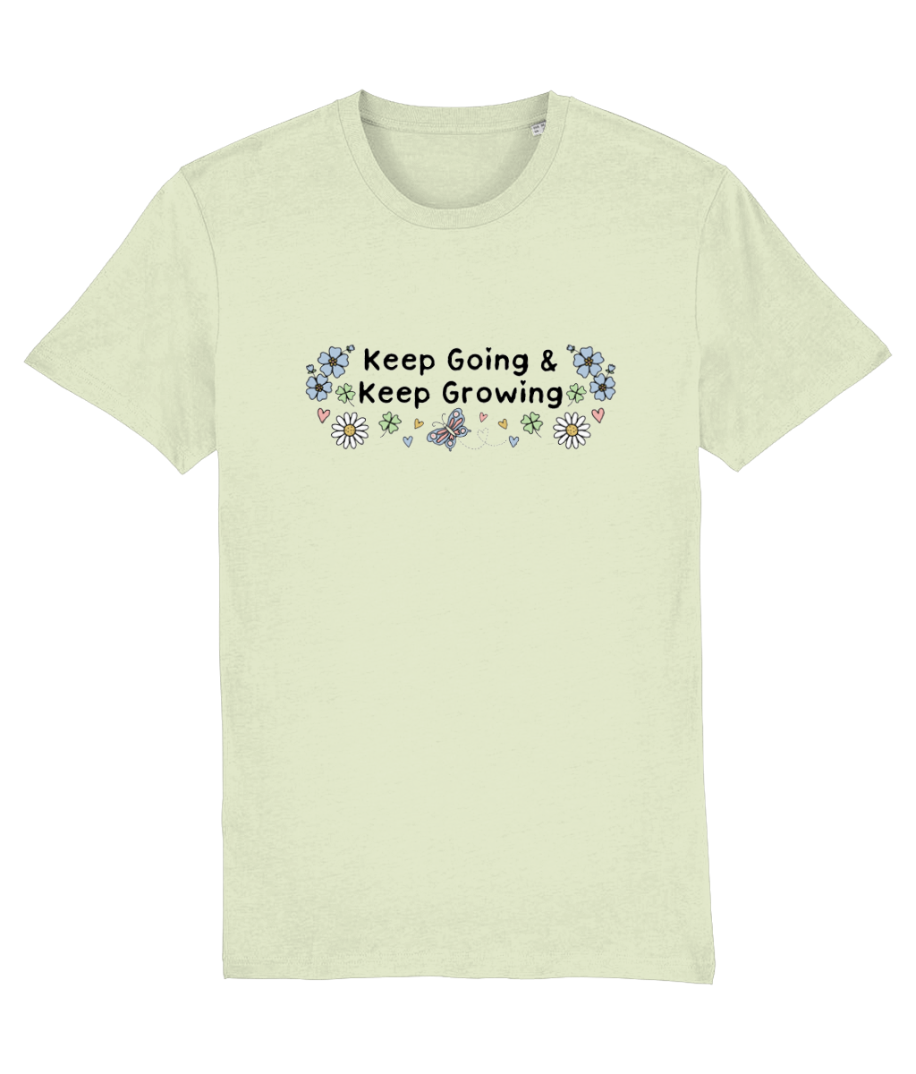 Floral Keep Going & Keep Growing - Adult T-Shirt - Light Multi Colour Available