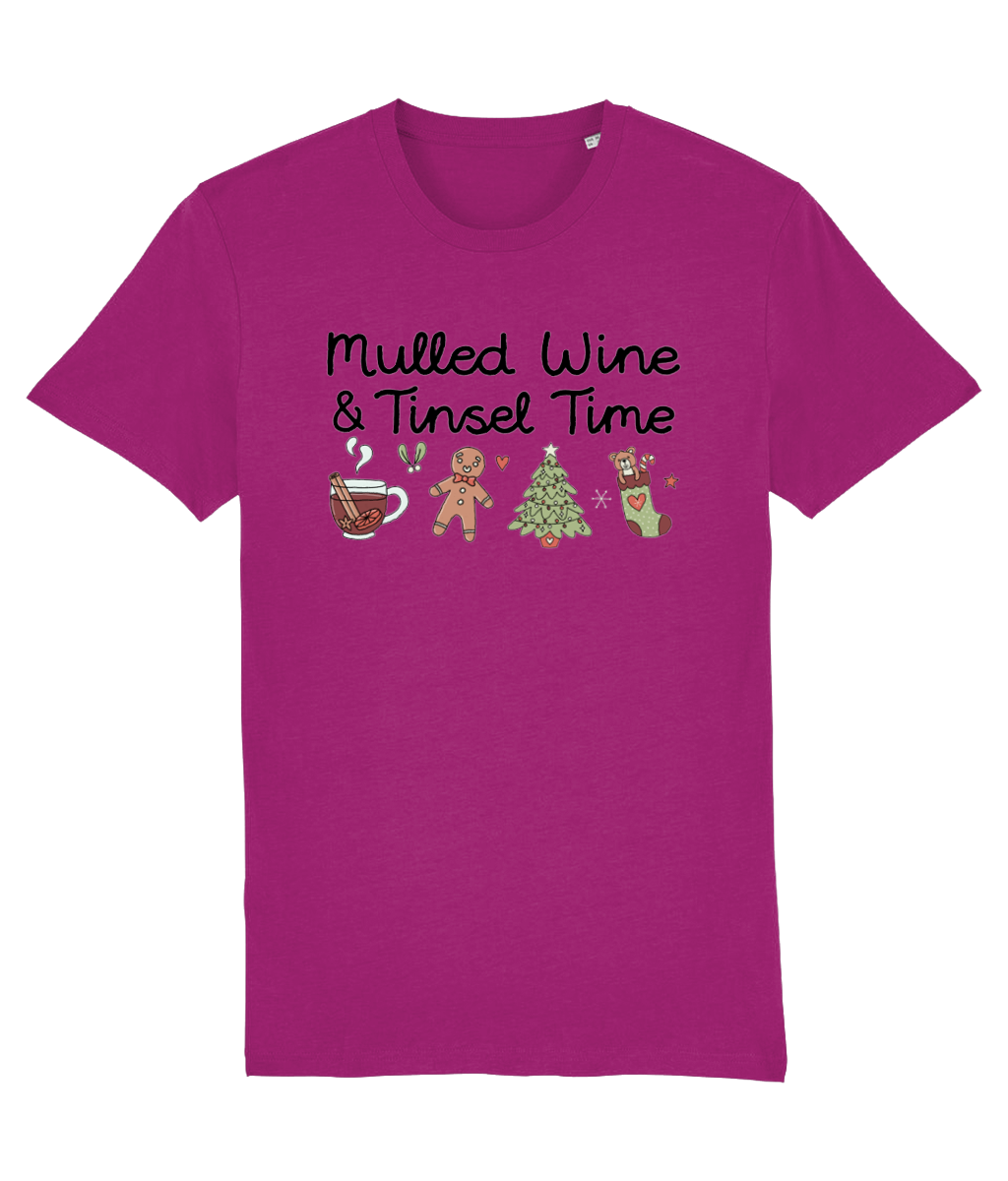 Mulled Wine & Tinsel Time - Adult T-Shirt - Light Multi Colour Available