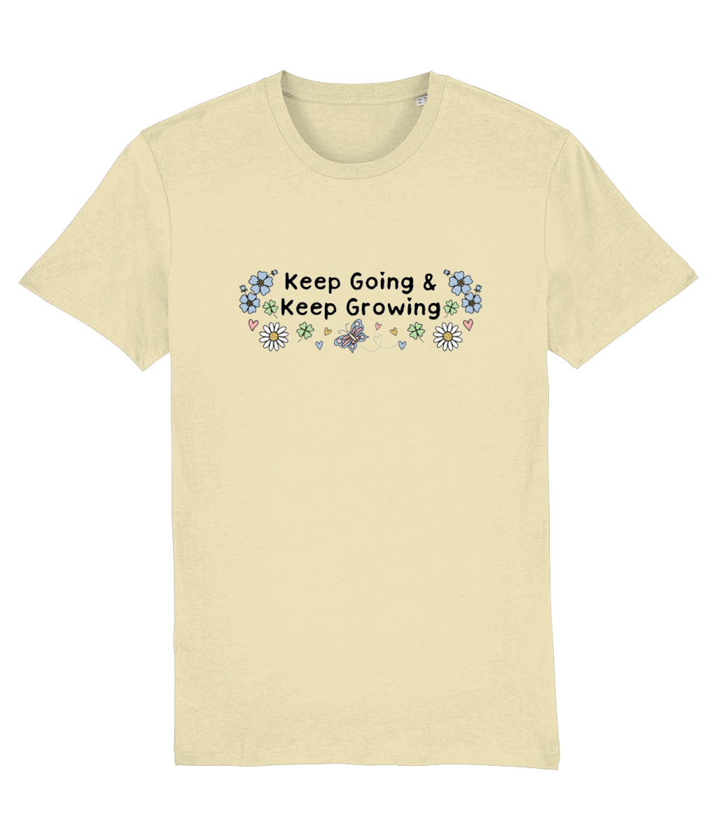 Floral Keep Going & Keep Growing - Adult T-Shirt - Light Multi Colour Available