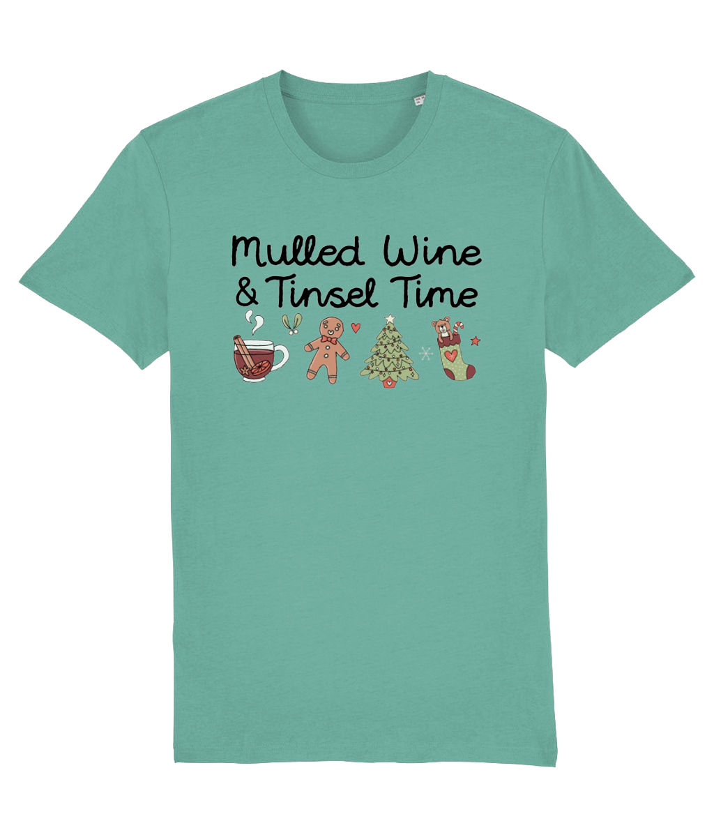 Mulled Wine & Tinsel Time - Adult T-Shirt - Light Multi Colour Available