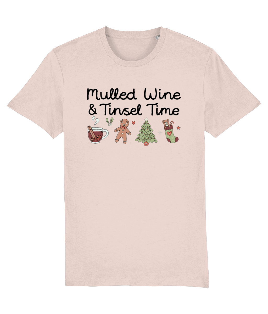 Mulled Wine & Tinsel Time - Adult T-Shirt - Light Multi Colour Available