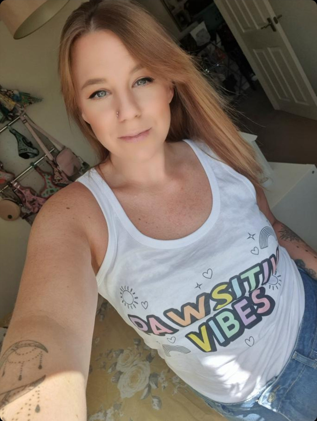 Organic Summer Vest Top - Pawsitive Vibes - White