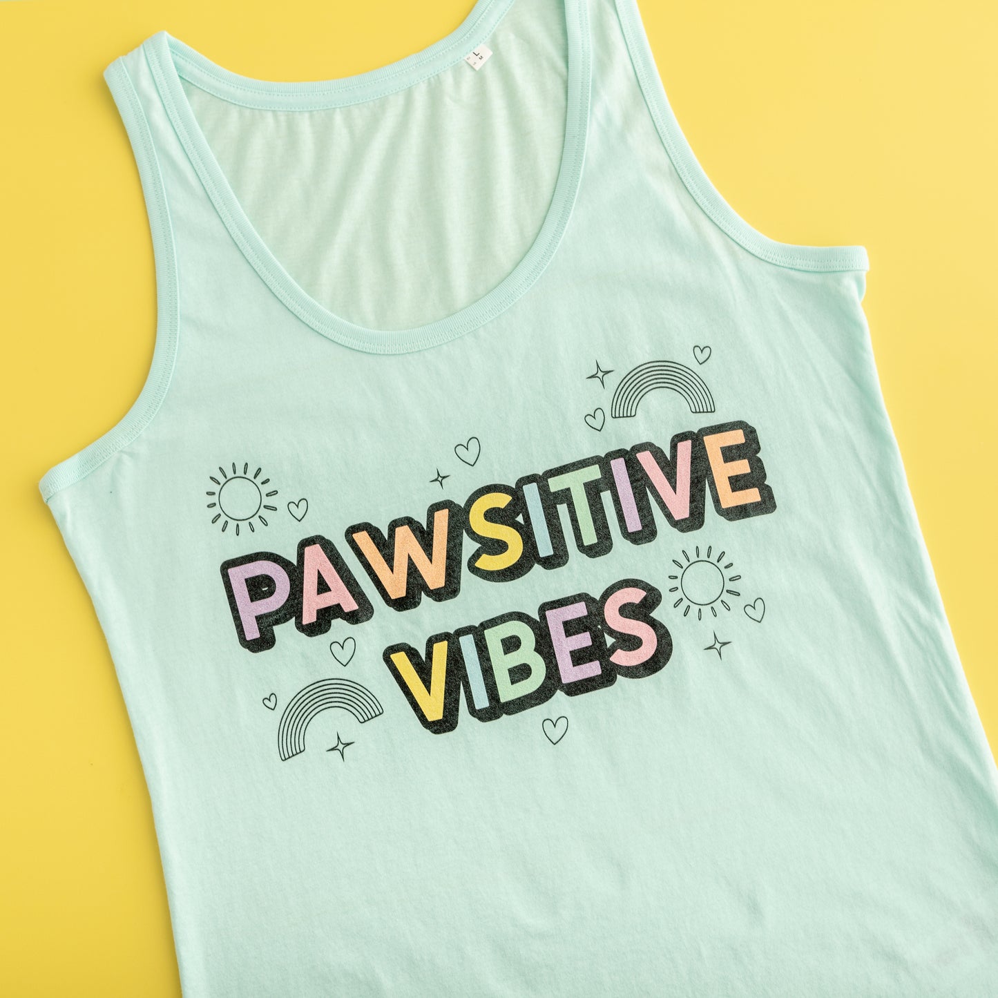 Organic Summer Vest Top - Pawsitive Vibes - Carribian Blue