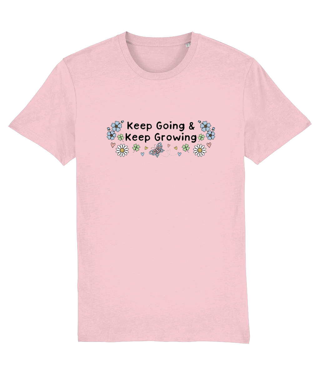 Floral Keep Going & Keep Growing - Adult T-Shirt - Light Multi Colour Available