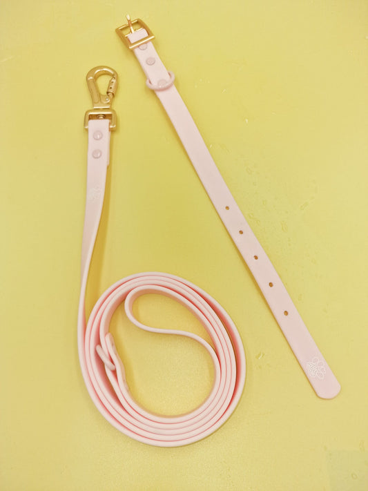 Waterproof Collar & Lead Set - Pastel Pink