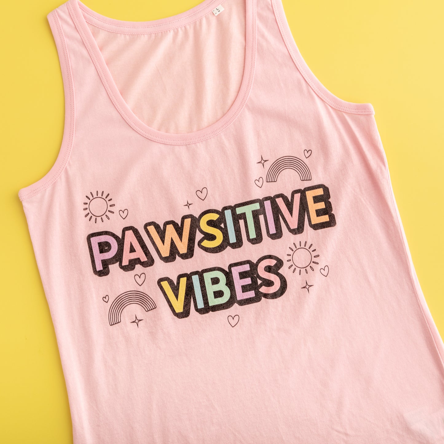 Organic Summer Vest Top - Pawsitive Vibes - Cotton Pink