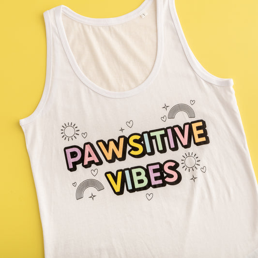 Organic Summer Vest Top - Pawsitive Vibes - White